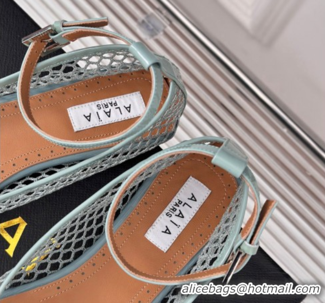 Durable Alaia Ballet Flats in Fishnet and Ankle Strap Light Green 1112007