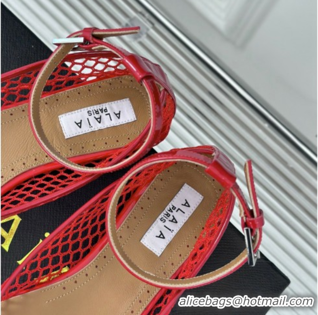 Good Quality Alaia Ballet Flats in Fishnet and Ankle Strap Red 1112008