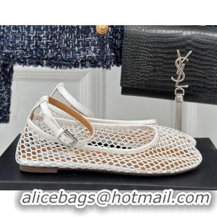 Best Grade Alaia Ballet Flats in Fishnet and Ankle Strap White 1112009