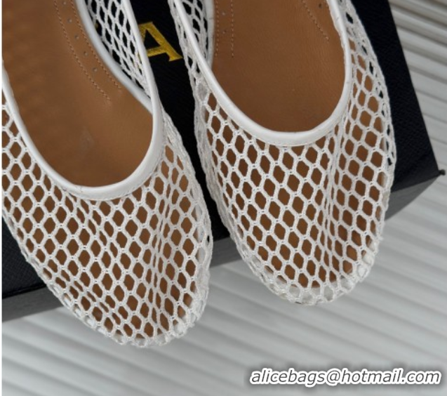 Best Grade Alaia Ballet Flats in Fishnet and Ankle Strap White 1112009