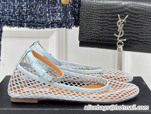 Charming Alaia Ballet Flats in Fishnet and Ankle Strap Light Blue 1112010