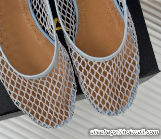 Charming Alaia Ballet Flats in Fishnet and Ankle Strap Light Blue 1112010