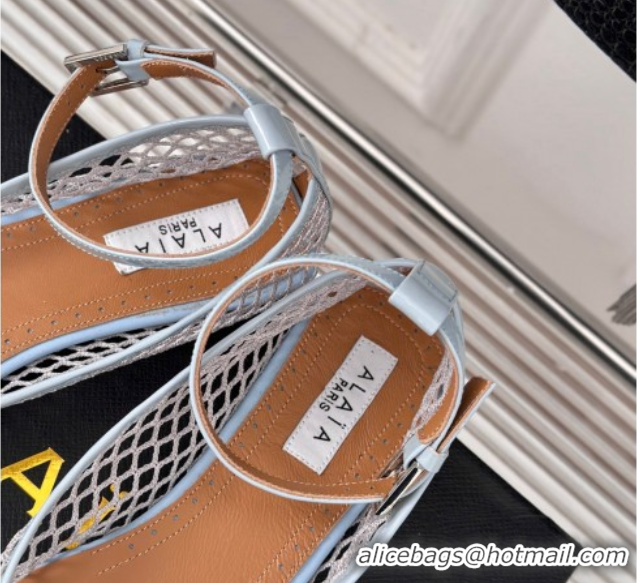 Charming Alaia Ballet Flats in Fishnet and Ankle Strap Light Blue 1112010