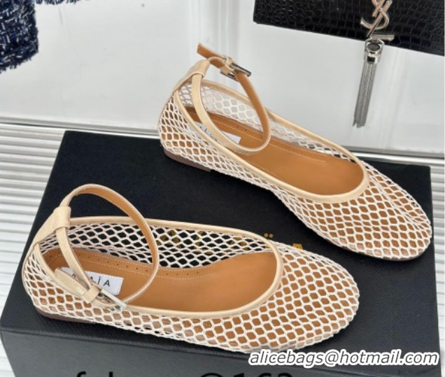 Perfect Alaia Ballet Flats in Fishnet and Ankle Strap Beige 1112011