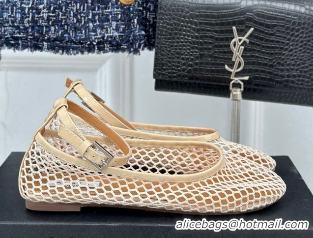 Perfect Alaia Ballet Flats in Fishnet and Ankle Strap Beige 1112011