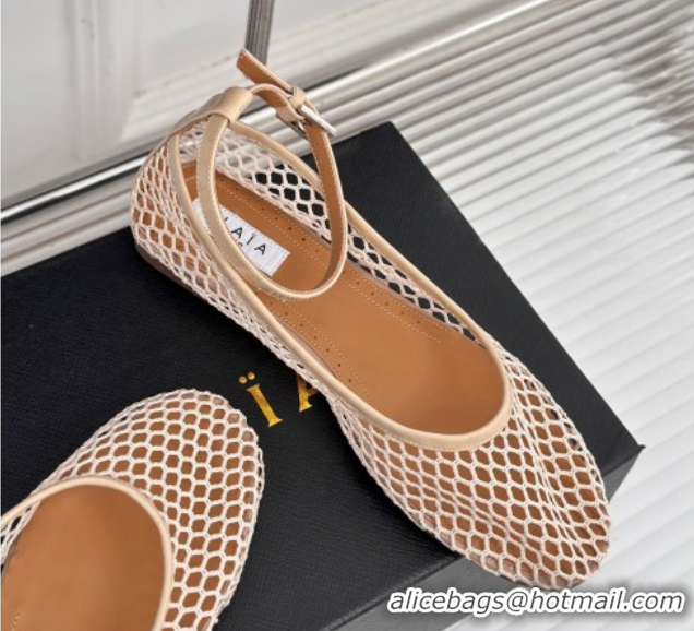 Perfect Alaia Ballet Flats in Fishnet and Ankle Strap Beige 1112011