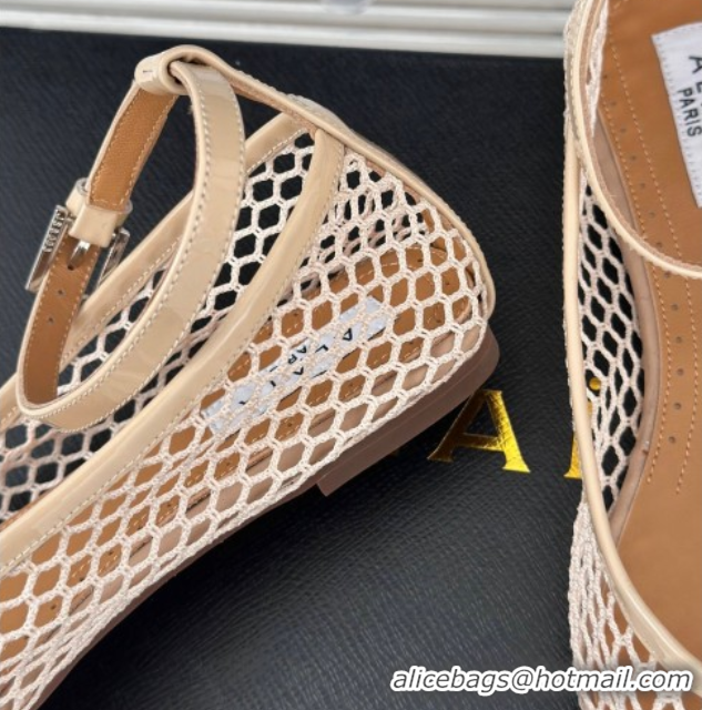 Perfect Alaia Ballet Flats in Fishnet and Ankle Strap Beige 1112011