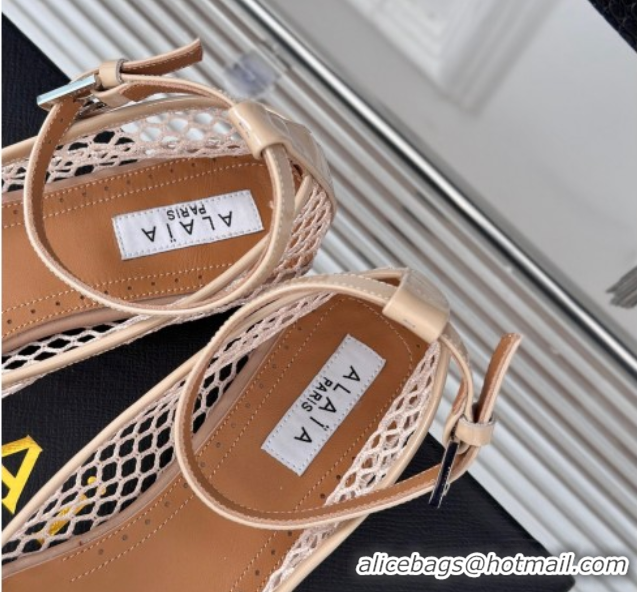 Perfect Alaia Ballet Flats in Fishnet and Ankle Strap Beige 1112011
