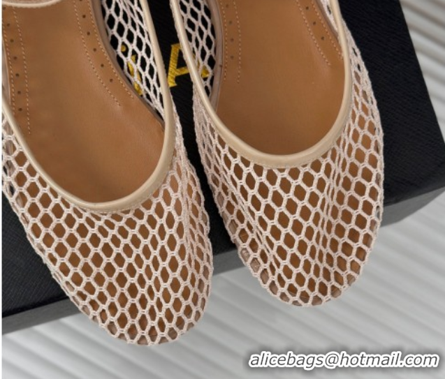 Perfect Alaia Ballet Flats in Fishnet and Ankle Strap Beige 1112011
