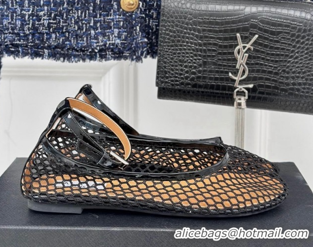 Best Product Alaia Ballet Flats in Fishnet and Ankle Strap Black 1112012