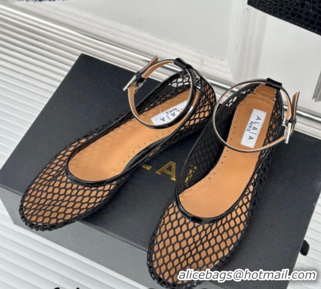 Best Product Alaia Ballet Flats in Fishnet and Ankle Strap Black 1112012