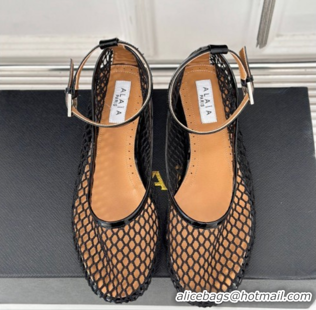 Best Product Alaia Ballet Flats in Fishnet and Ankle Strap Black 1112012