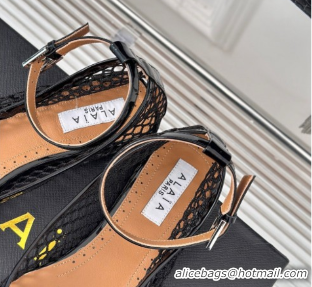Best Product Alaia Ballet Flats in Fishnet and Ankle Strap Black 1112012