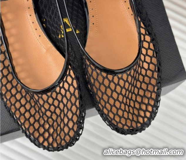 Best Product Alaia Ballet Flats in Fishnet and Ankle Strap Black 1112012