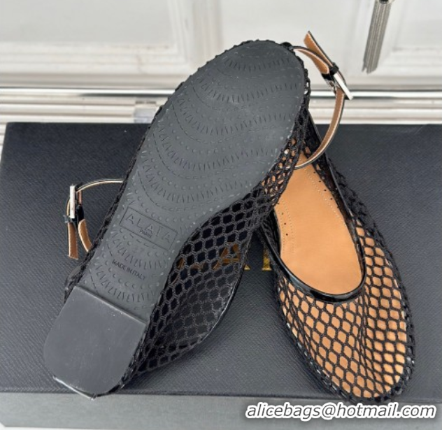 Best Product Alaia Ballet Flats in Fishnet and Ankle Strap Black 1112012