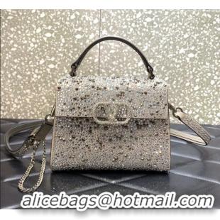 Best Price Valentino Mini VSling Handbag with Sparkling Strass Embroidery 0097 Grey 2025
