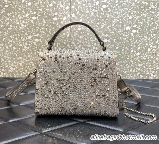 Best Price Valentino Mini VSling Handbag with Sparkling Strass Embroidery 0097 Grey 2025