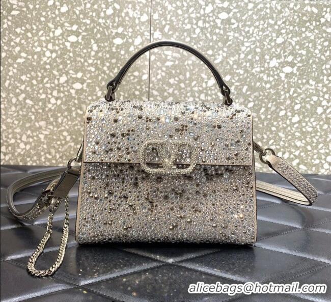 Best Price Valentino Mini VSling Handbag with Sparkling Strass Embroidery 0097 Grey 2025