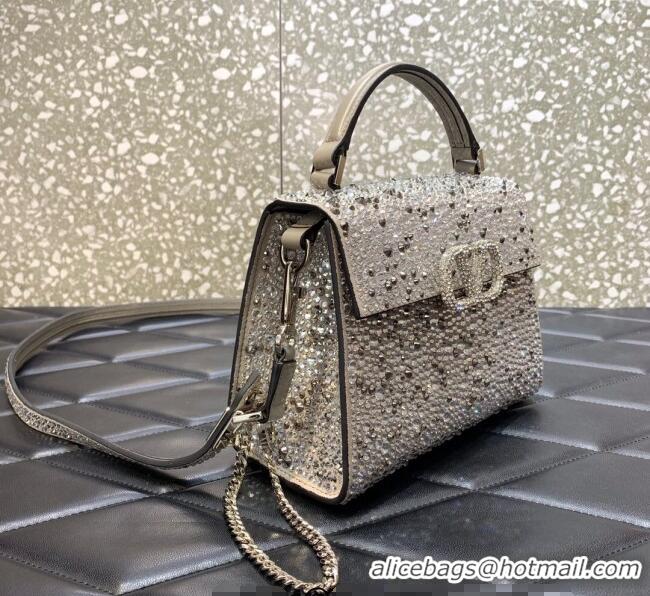 Best Price Valentino Mini VSling Handbag with Sparkling Strass Embroidery 0097 Grey 2025