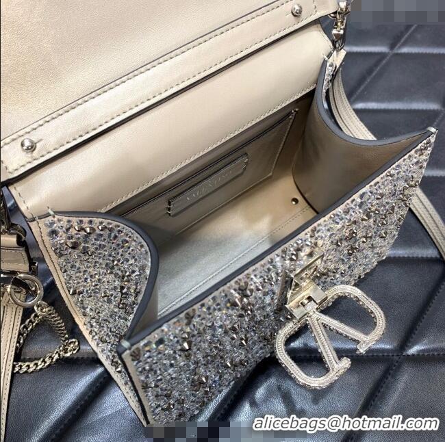 Best Price Valentino Mini VSling Handbag with Sparkling Strass Embroidery 0097 Grey 2025