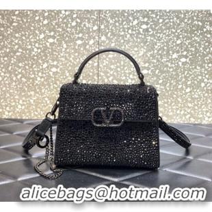 Best Price Valentino Mini VSling Handbag with Sparkling Strass Embroidery 0097 Black 2025