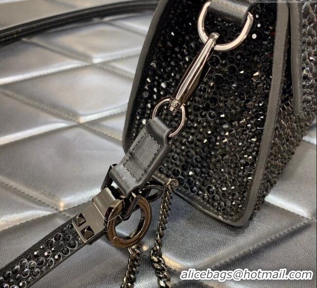Best Price Valentino Mini VSling Handbag with Sparkling Strass Embroidery 0097 Black 2025