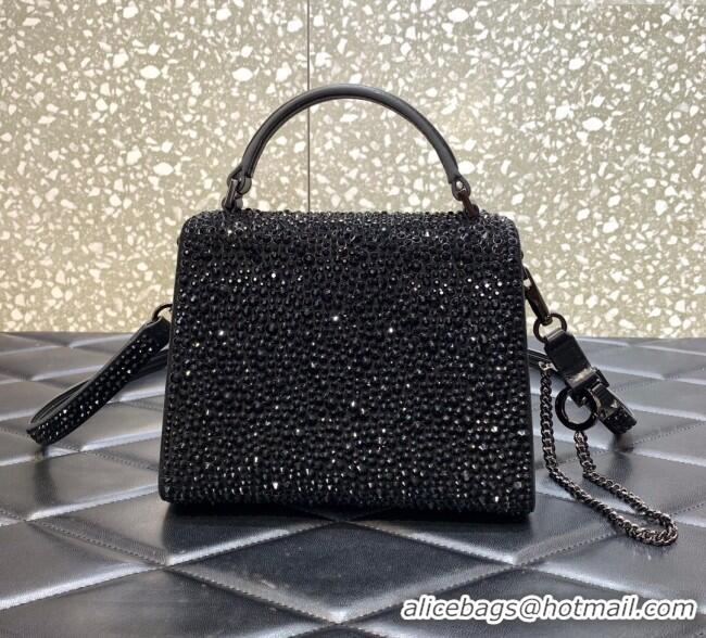 Best Price Valentino Mini VSling Handbag with Sparkling Strass Embroidery 0097 Black 2025