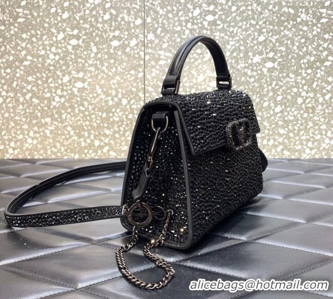 Best Price Valentino Mini VSling Handbag with Sparkling Strass Embroidery 0097 Black 2025