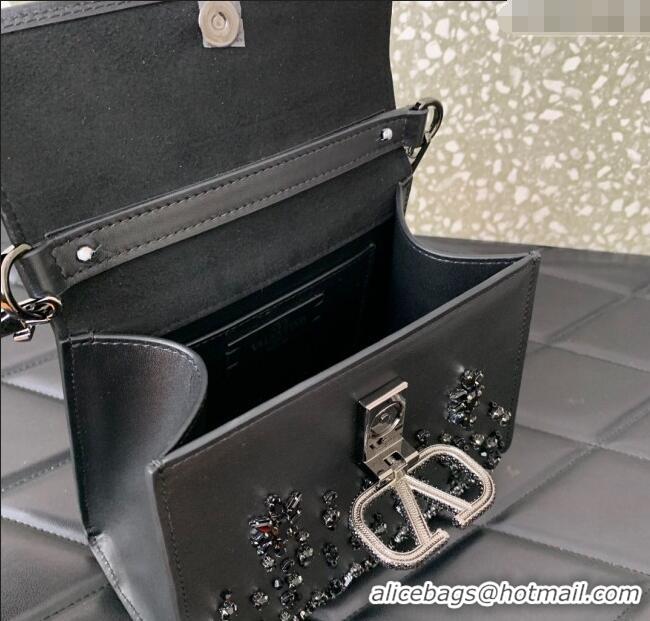 Big Discount Valentino VSLING Mini Embroidered Bag with set-in strass appliques 0063 Black 2025