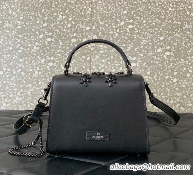 Big Discount Valentino VSLING Mini Embroidered Bag with set-in strass appliques 0063 Black 2025