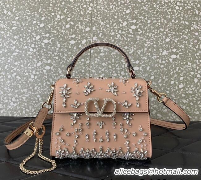 Top Quality Valentino VSLING Mini Embroidered Bag with set-in strass appliques 0063 Light Pink 2025