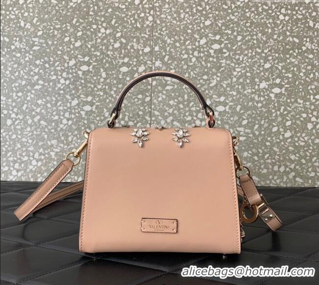 Top Quality Valentino VSLING Mini Embroidered Bag with set-in strass appliques 0063 Light Pink 2025