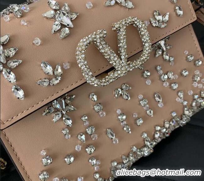 Top Quality Valentino VSLING Mini Embroidered Bag with set-in strass appliques 0063 Light Pink 2025