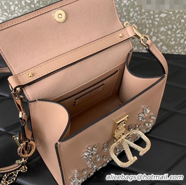 Top Quality Valentino VSLING Mini Embroidered Bag with set-in strass appliques 0063 Light Pink 2025
