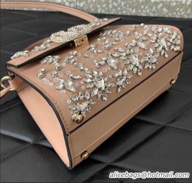 Top Quality Valentino VSLING Mini Embroidered Bag with set-in strass appliques 0063 Light Pink 2025