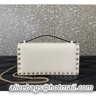 Pretty Style Valentino Rockstud Wallet with Chain in Grainy Calfskin VLTN098 White 2025