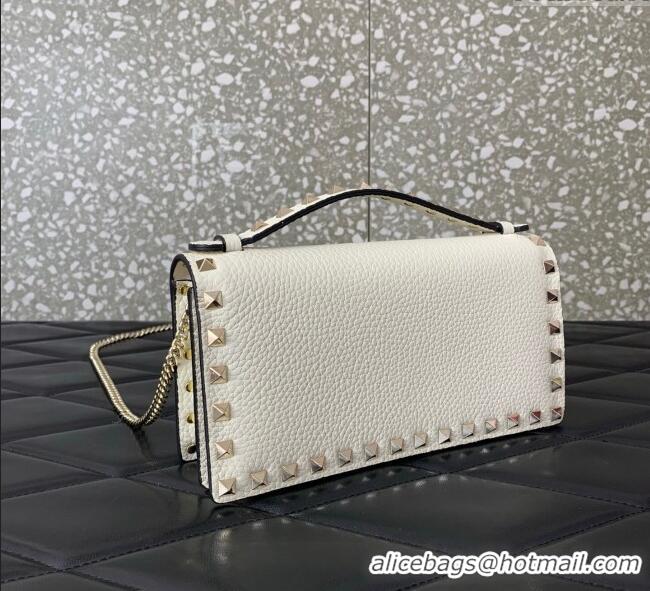 Pretty Style Valentino Rockstud Wallet with Chain in Grainy Calfskin VLTN098 White 2025
