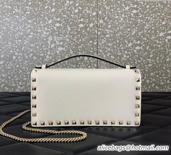 Pretty Style Valentino Rockstud Wallet with Chain in Grainy Calfskin VLTN098 White 2025