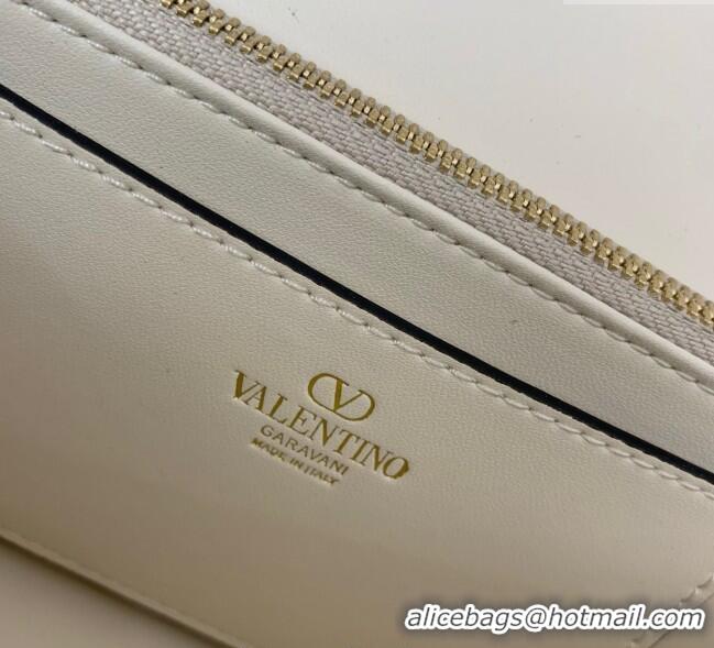 Pretty Style Valentino Rockstud Wallet with Chain in Grainy Calfskin VLTN098 White 2025