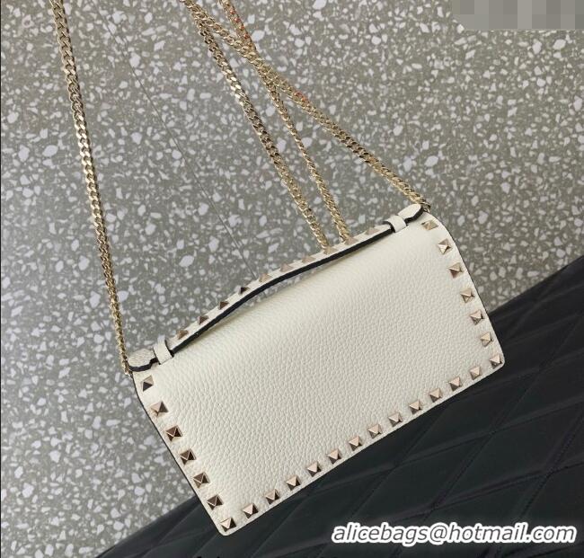 Pretty Style Valentino Rockstud Wallet with Chain in Grainy Calfskin VLTN098 White 2025