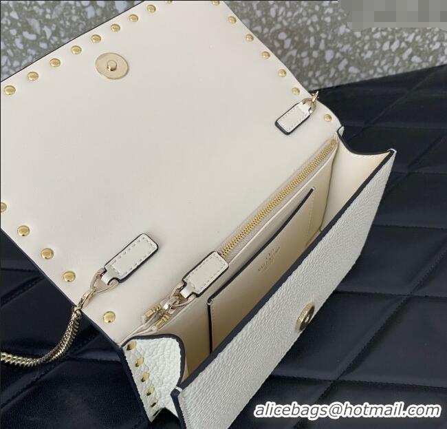 Pretty Style Valentino Rockstud Wallet with Chain in Grainy Calfskin VLTN098 White 2025