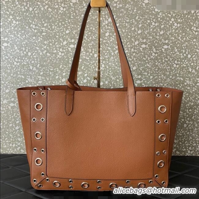 Super Quality Valentino Medium Nellcote Shopping Bag in Grainy Calfskin with Ball Studs 0076 Brown 2025