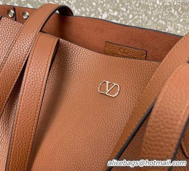 Super Quality Valentino Medium Nellcote Shopping Bag in Grainy Calfskin with Ball Studs 0076 Brown 2025