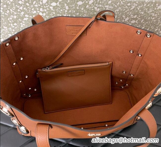 Super Quality Valentino Medium Nellcote Shopping Bag in Grainy Calfskin with Ball Studs 0076 Brown 2025