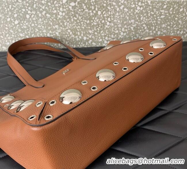 Super Quality Valentino Medium Nellcote Shopping Bag in Grainy Calfskin with Ball Studs 0076 Brown 2025