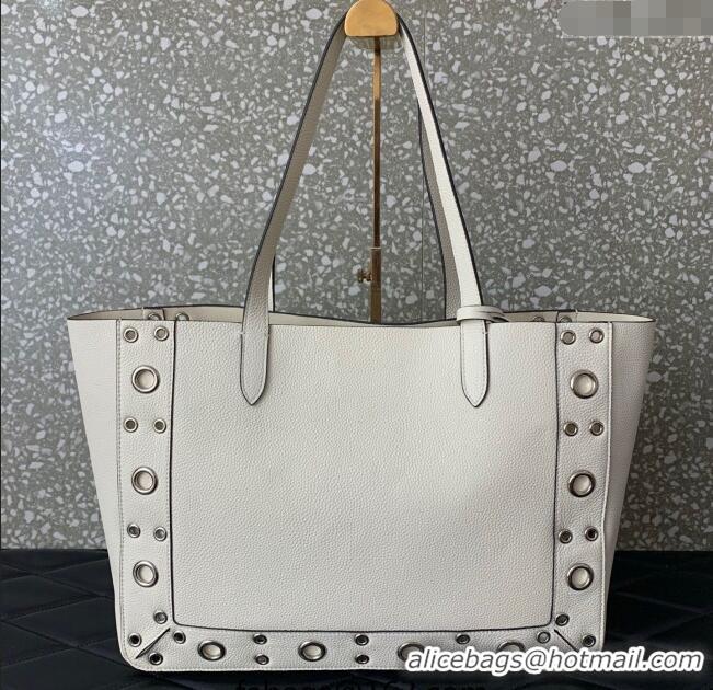 Well Crafted Valentino Medium Nellcote Shopping Bag in Grainy Calfskin with Ball Studs 0076 White 2025