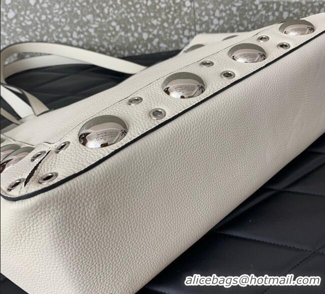 Well Crafted Valentino Medium Nellcote Shopping Bag in Grainy Calfskin with Ball Studs 0076 White 2025