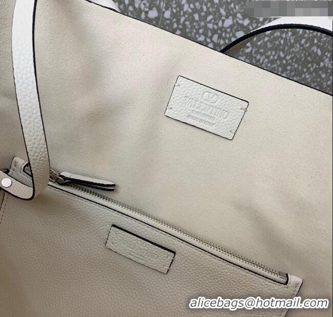 Well Crafted Valentino Medium Nellcote Shopping Bag in Grainy Calfskin with Ball Studs 0076 White 2025