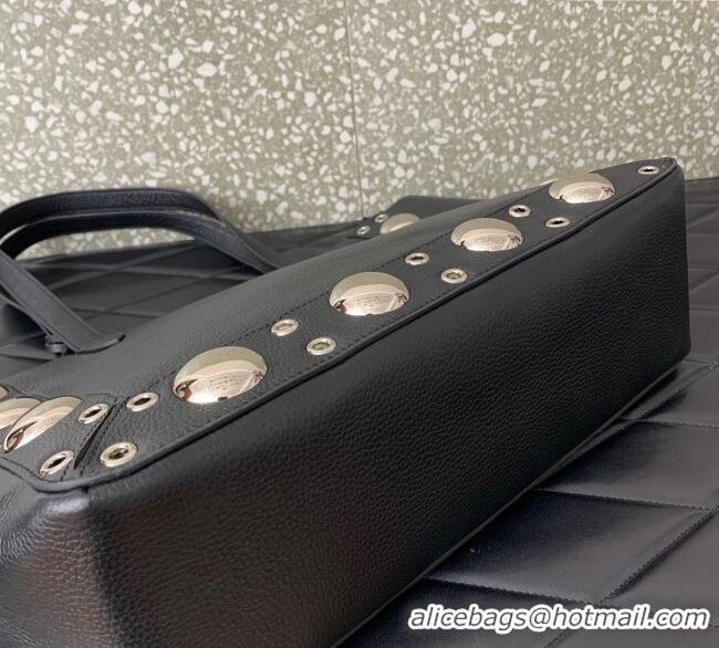 Luxury Discount Valentino Medium Nellcote Shopping Bag in Grainy Calfskin with Ball Studs 0076 Black 2025