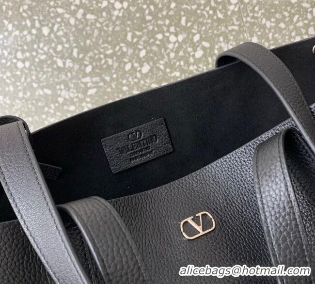 Luxury Discount Valentino Medium Nellcote Shopping Bag in Grainy Calfskin with Ball Studs 0076 Black 2025